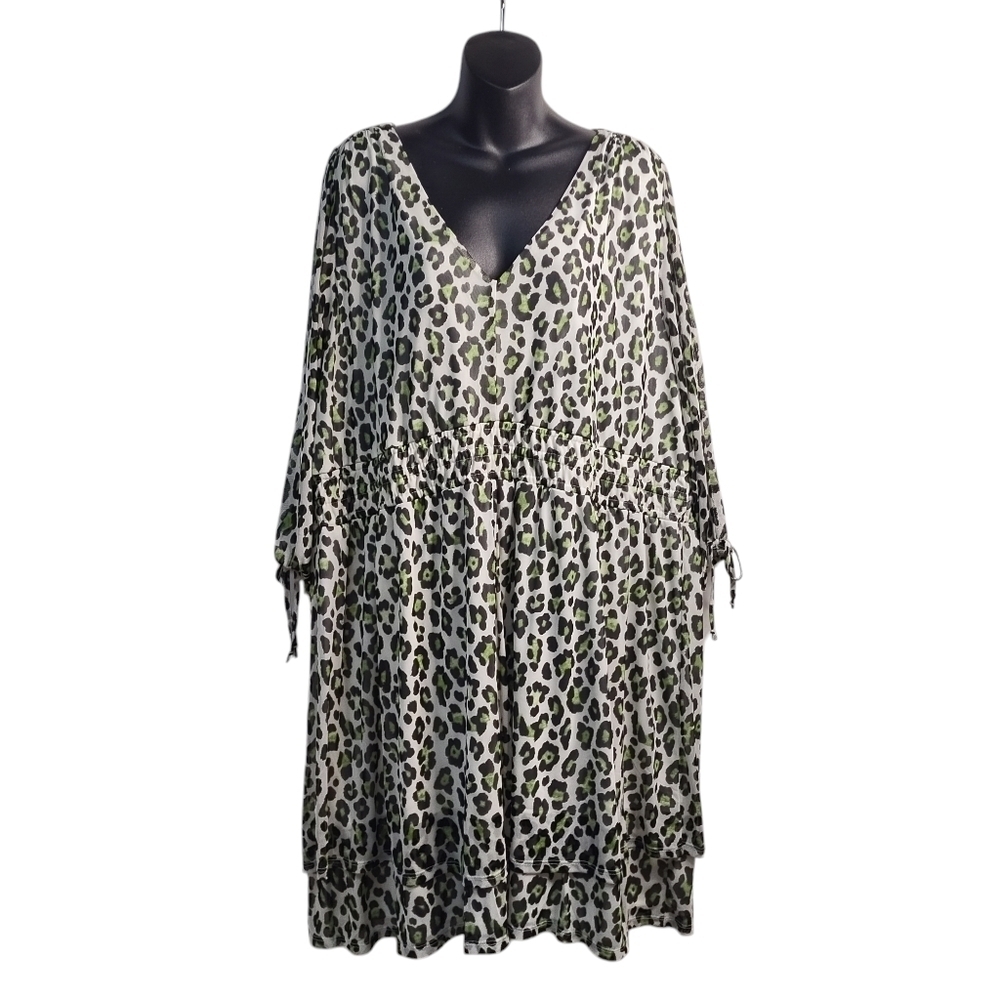 Cato Dress Multicolor Mesh Animal Print V-Neck 3/4 Cut-out Sleeve Sz 22/…